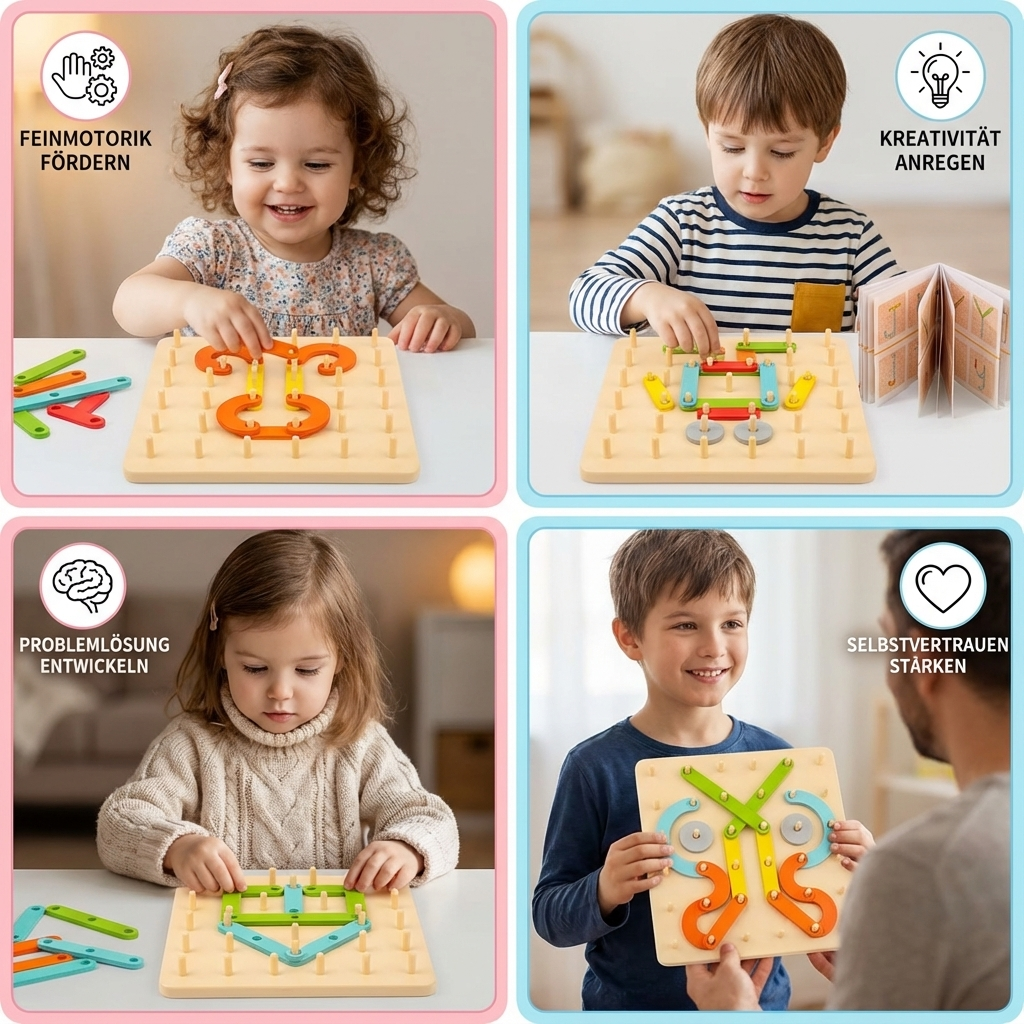 Holzpuzzle Spielzeug mit Montessori Design für kreative Nagelspiele