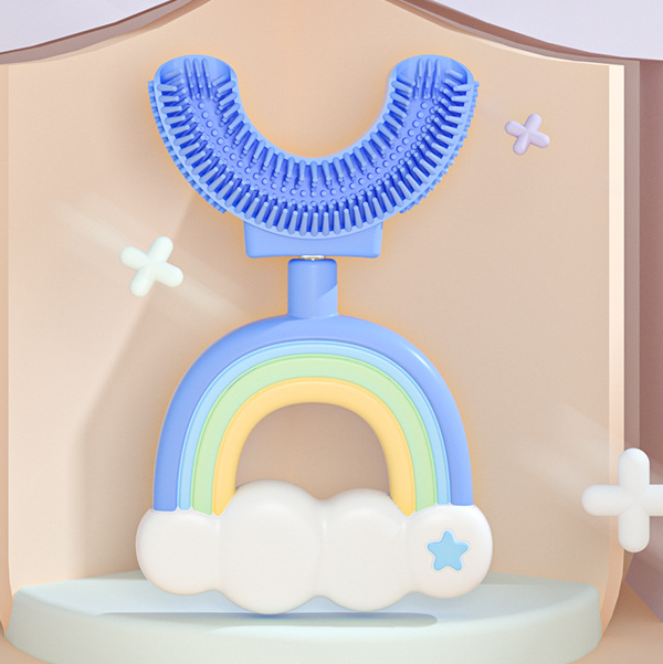 Regenbogenfarbene U-förmige Silikonzahnbürste für Kinder