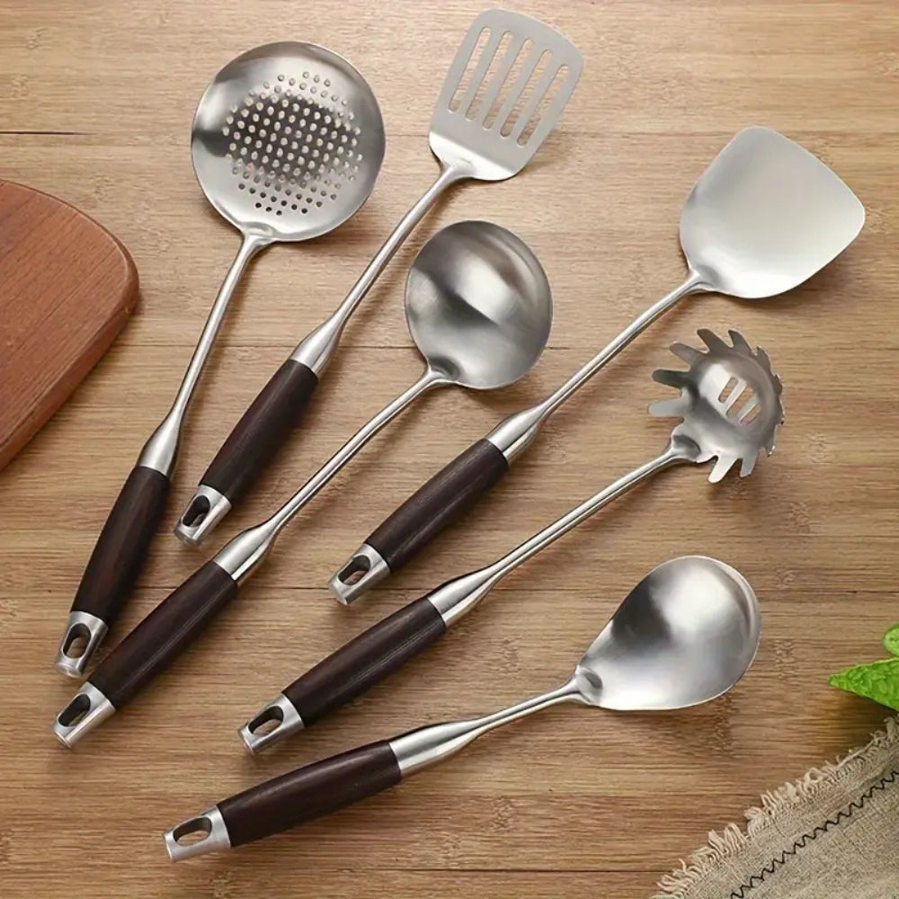 Elegantes Küchenutensilien-Set aus Edelstahl | 6-teilig
