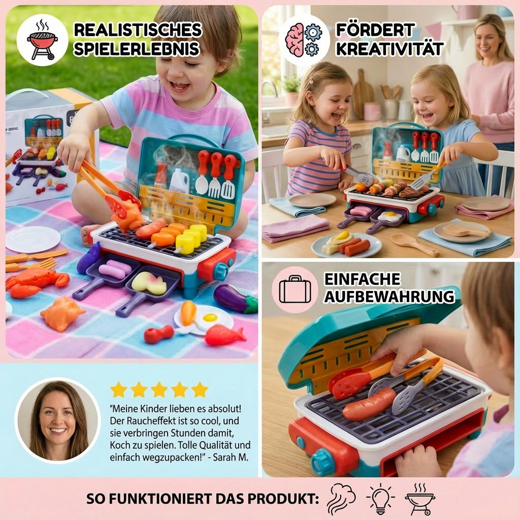 BBQ-Grill für Kinder – Spielküche mit Rauch-Effekt und Farbwechsel-Lebensmitteln