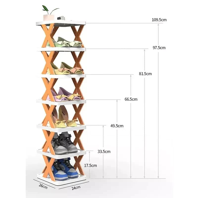 Platzsparendes Schuhregal mit 6 Ebenen aus robustem Kunststoff