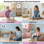 Holzturm mit Regenbogen-Murmeln im Montessori-Stil