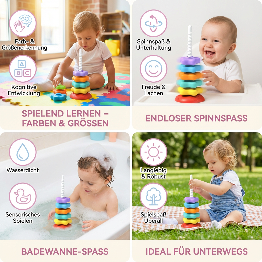 Buntes Drehspielzeug mit Regenbogen-Farbturm