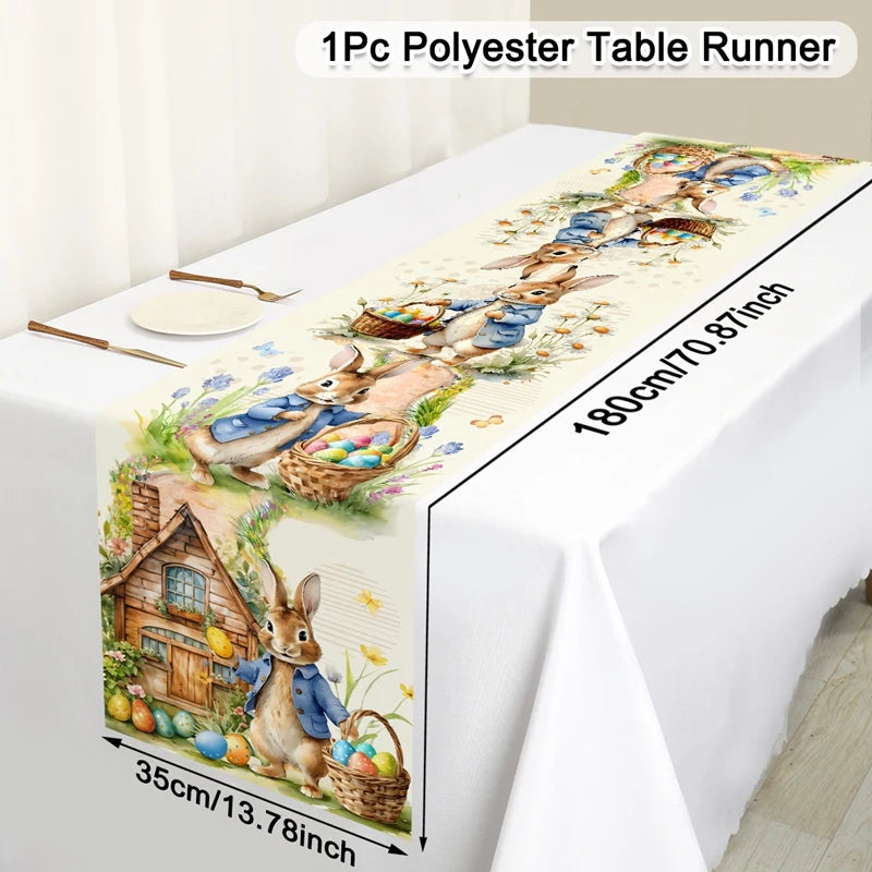Festive Table Runner for Easter | Charming Bunny and Flower Patterns