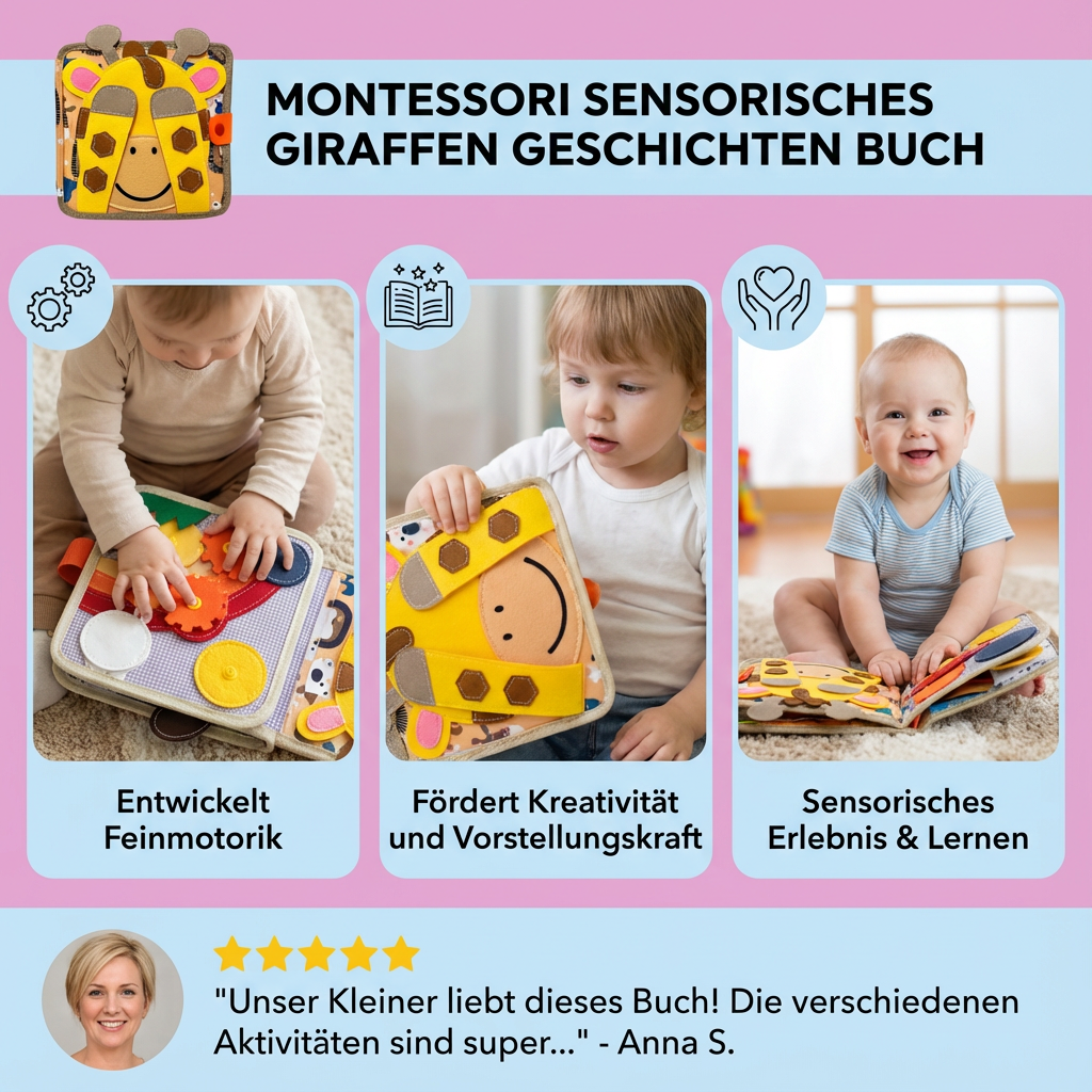 Sensorisches Geschichtenbuch mit Giraffen im Montessori-Stil