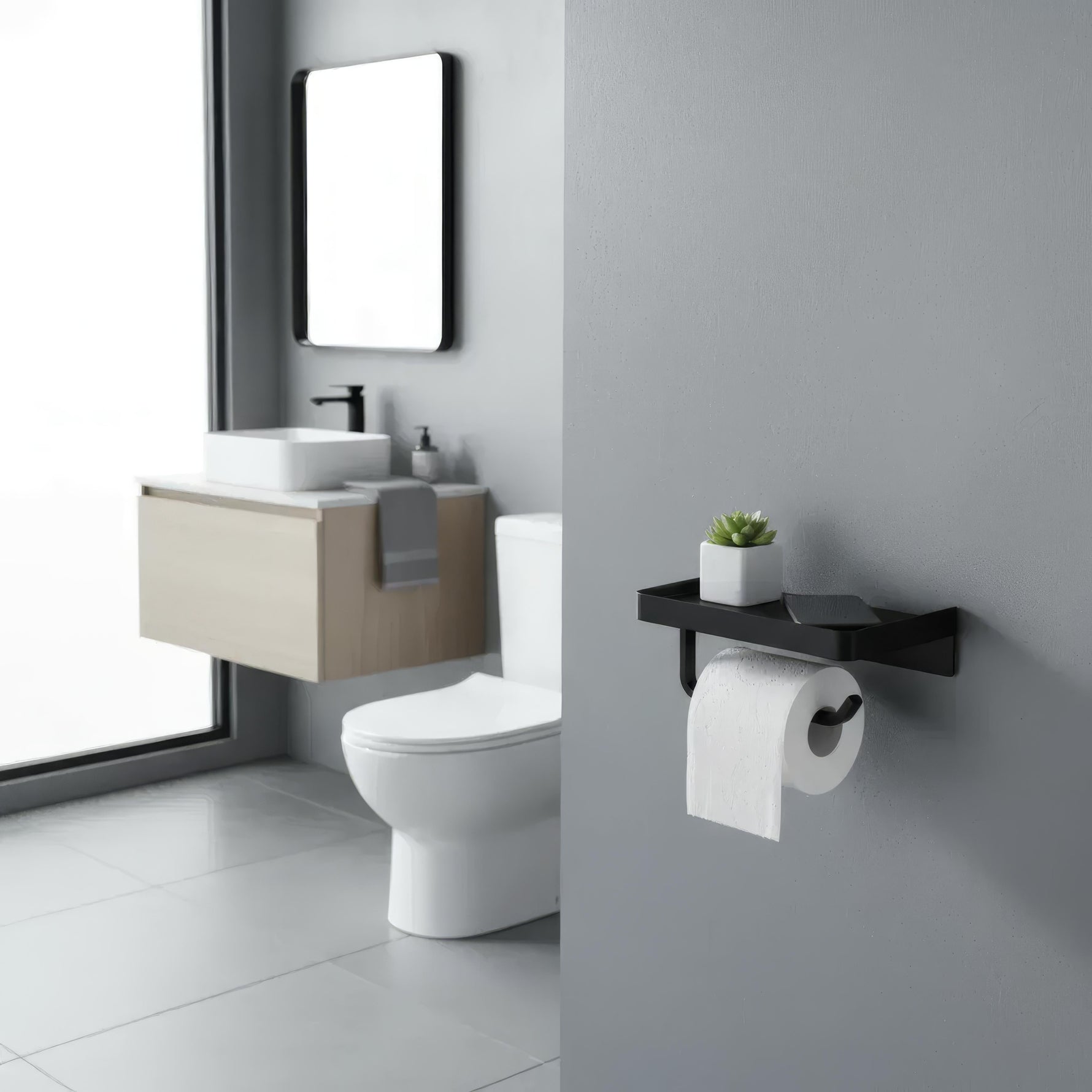 Eleganter Badezimmer-Rollenhalter mit praktischer Ablage