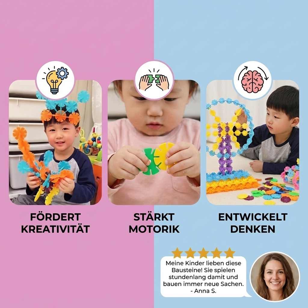 Montessori Bauklötze in Flockenform für kreatives Spielen