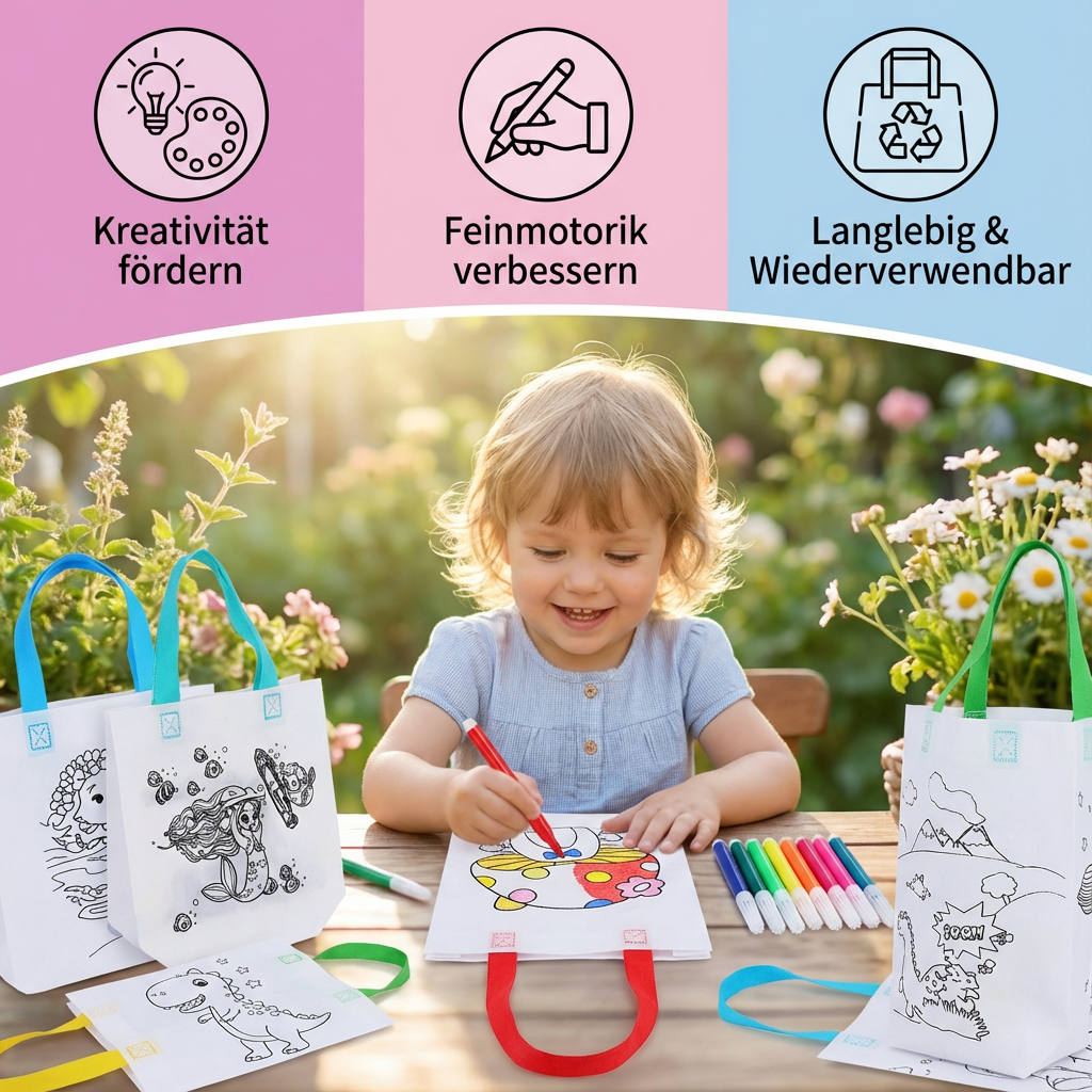 Bastel- und Malset für Kinder mit Stiften und Taschen