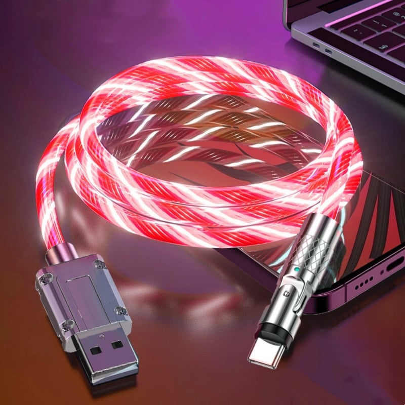 Flexibles USB-Ladekabel mit drehbarem Stecker und LED-Beleuchtung
