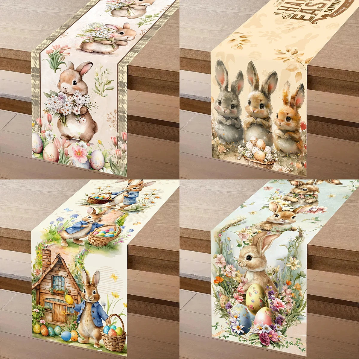 Festive Table Runner for Easter | Charming Bunny and Flower Patterns
