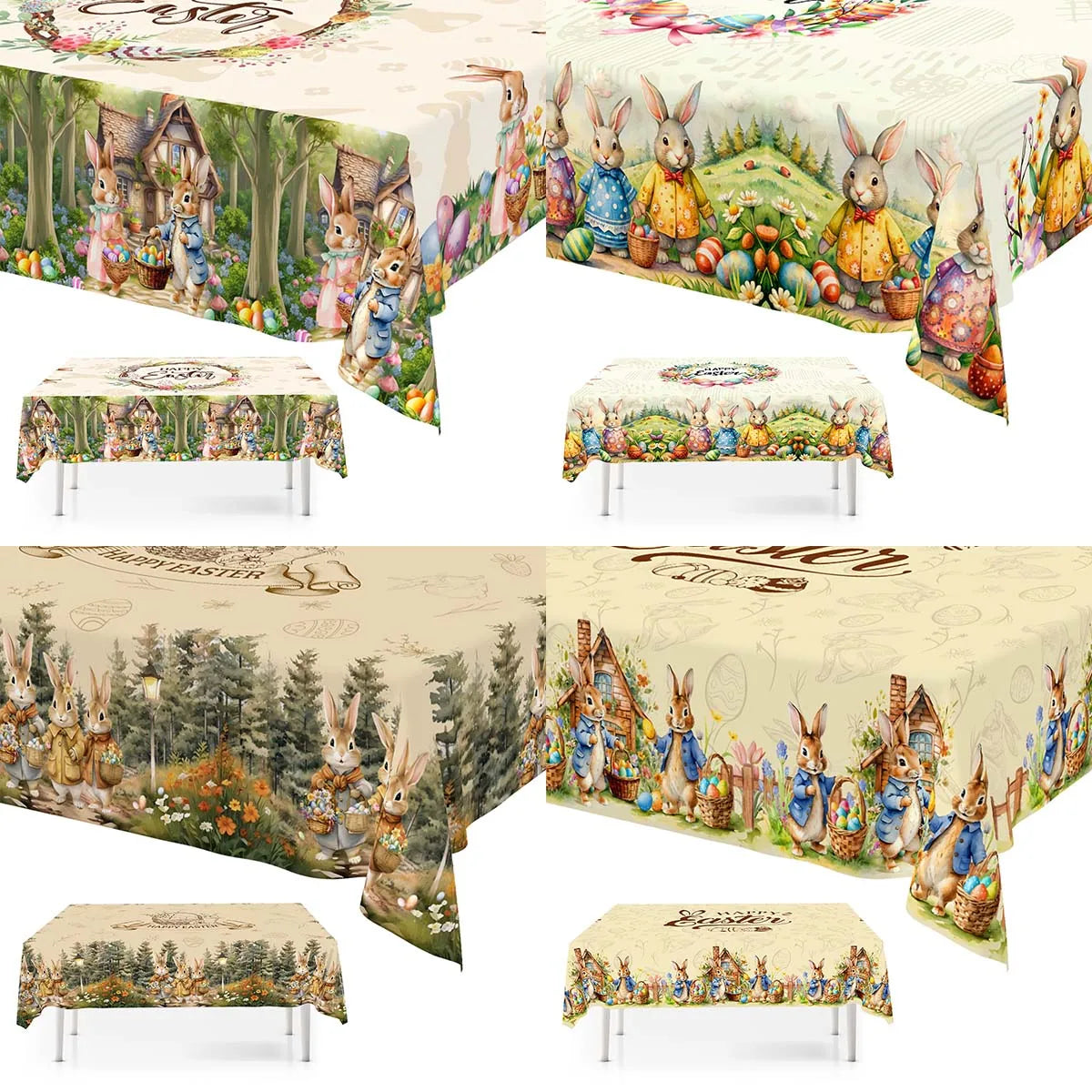Festive Table Runner for Easter | Charming Bunny and Flower Patterns