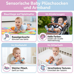 Plüschsocken und Armband für Babys mit sensorischen Elementen