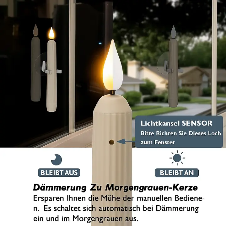 Set mit 6 LED-Fensterkerzen mit Dämmerungssensor – Realistisches, warmweißes Flackern für Gemütlichkeit