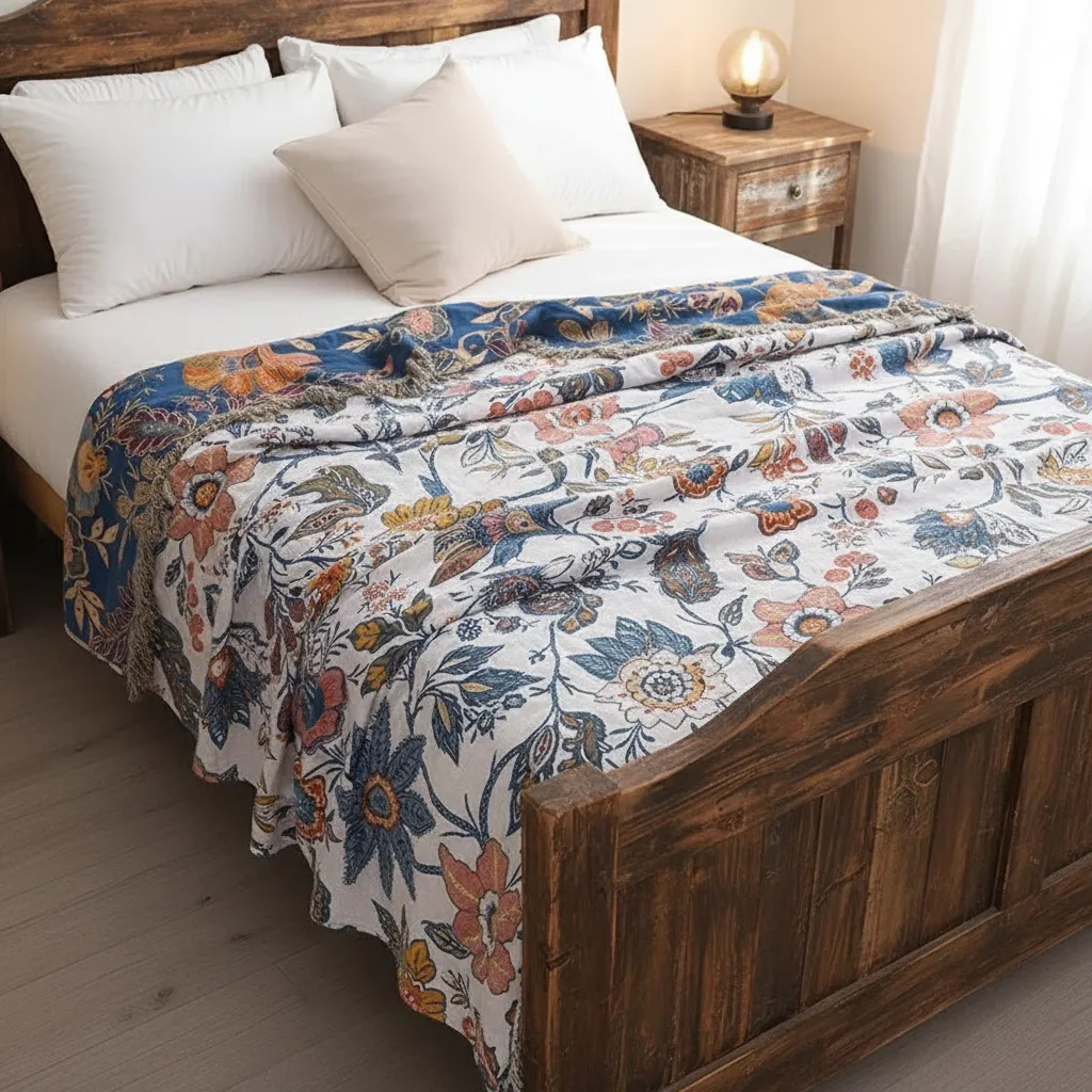 Elegant Reversible Blanket with Floral Motif for Any Room