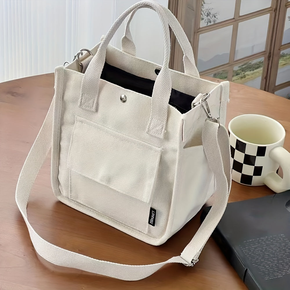 UrbanEase Canvas Umhängetasche – Weiße Schultertasche mit Magnetverschluss und verstellbarem Gurt