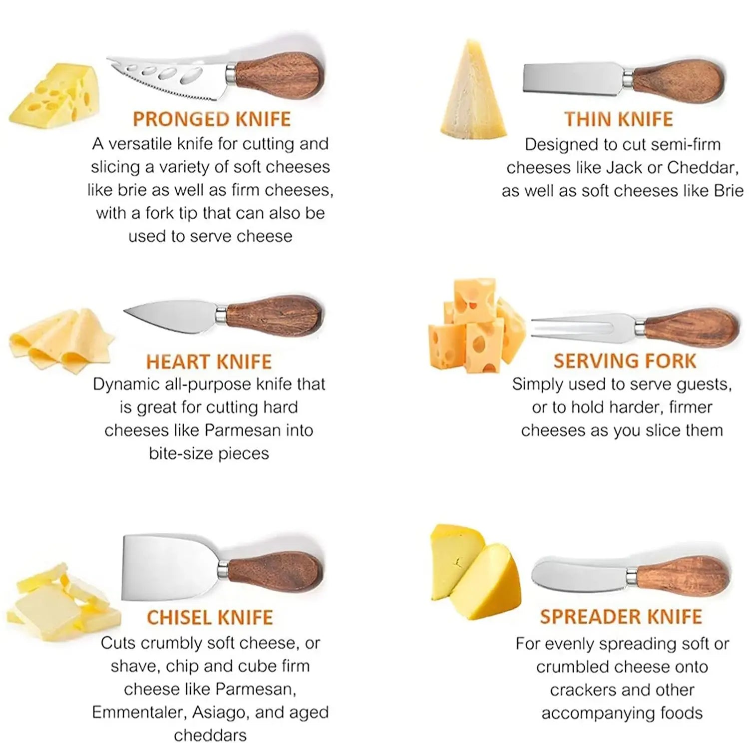 6er Set Käsemesser aus Edelstahl für Charcuterie-Boards und Besteck