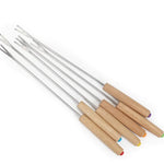 6er Set Edelstahlgabeln mit Holzgriff für Grill und Lagerfeuer