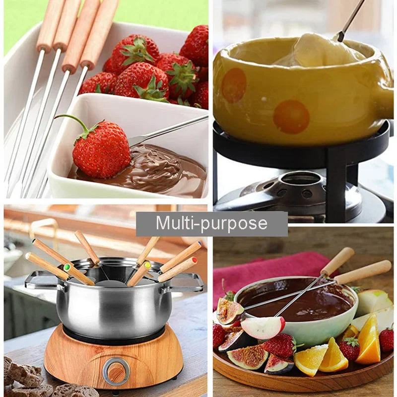 6er Set Grillgabeln aus Edelstahl mit Holzgriff für Outdoor-Fans