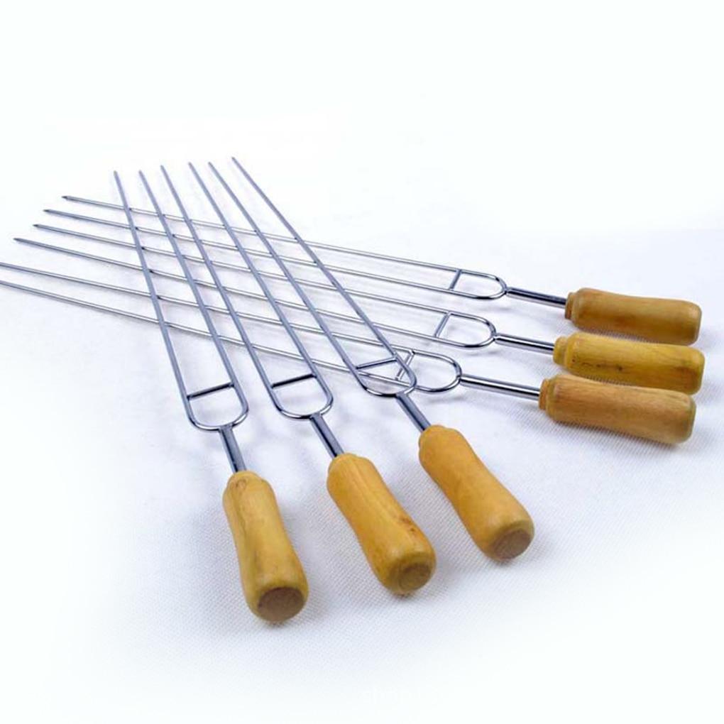 6 Stück U-förmige Holzgriff Grillspieße