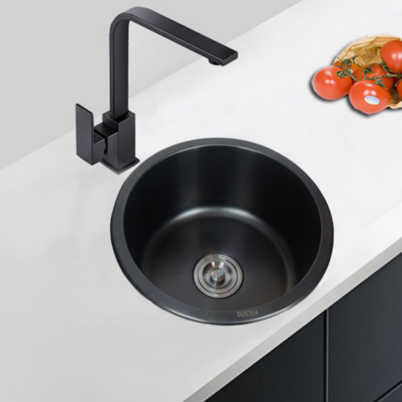 Eleganter Schwarzer Rundspülbecken aus Edelstahl mit Korbfilter