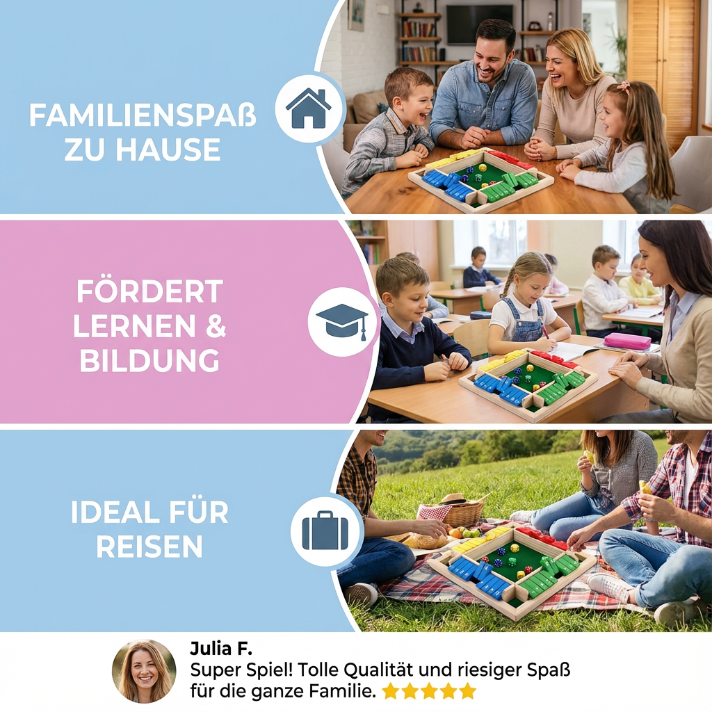 Familien Klappenspiel für 4 Spieler – Shut The Box