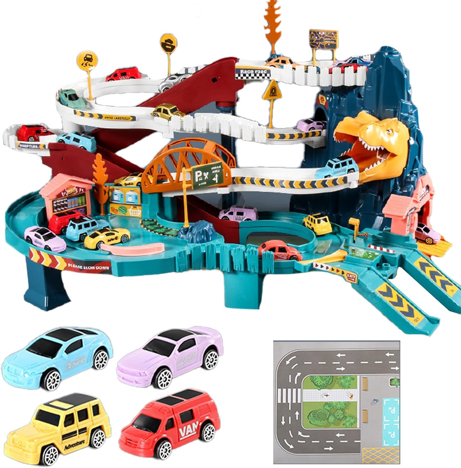 Spielset mit Fahrzeug und Dinosaurier-Bergstraße