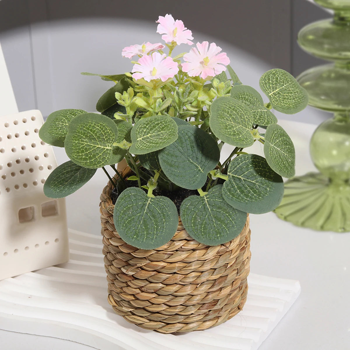 Eucalyptus Dream – Mini Artificial Plant in Braided Basket | 11 cm