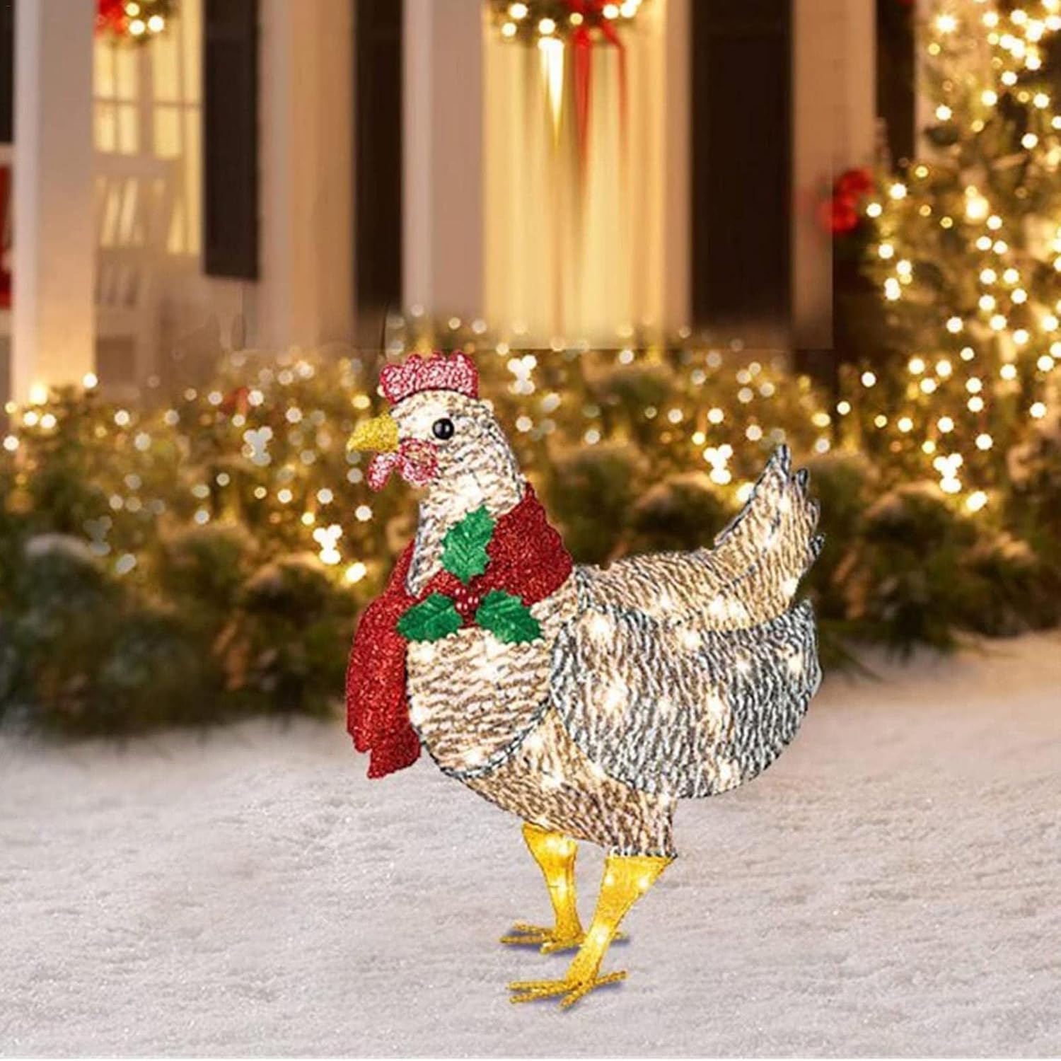 LED Huhn mit Schal für Winter – Weihnachtsdekoration für drinnen und draußen
