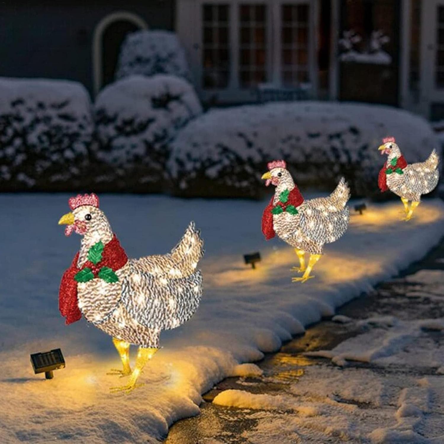 LED Huhn mit Schal für Winter – Weihnachtsdekoration für drinnen und draußen