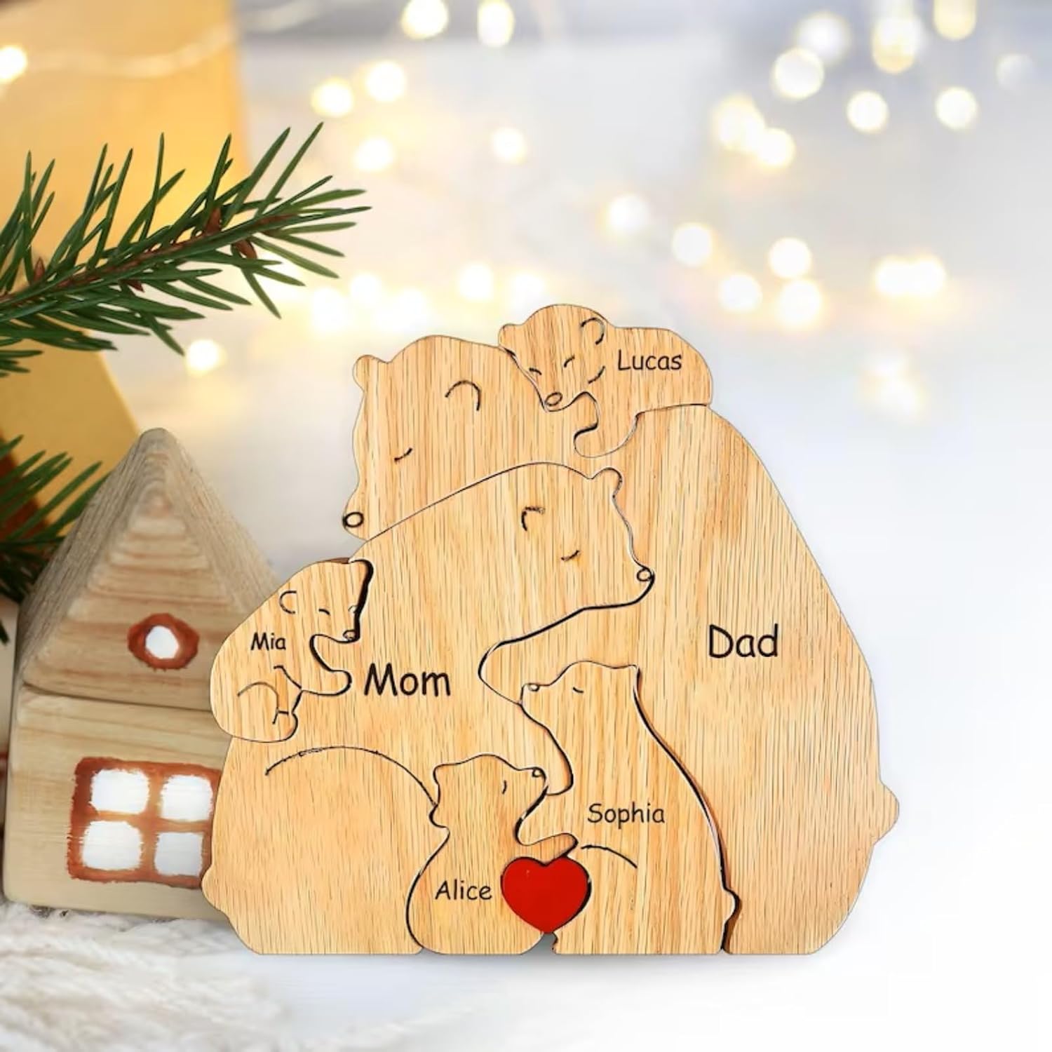 Personalisierbares Holzpuzzle mit Bärenmotiven für die Familie