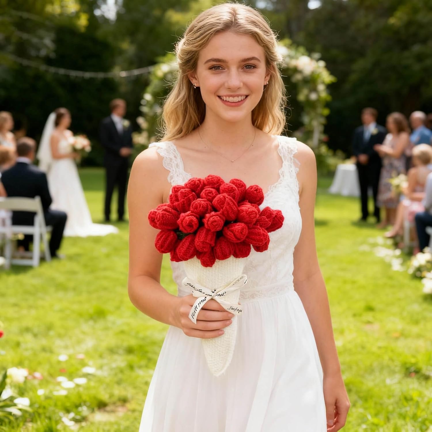 Florale Eleganz – Handgefertigte Tagesdecke mit 3D-Rosenmuster