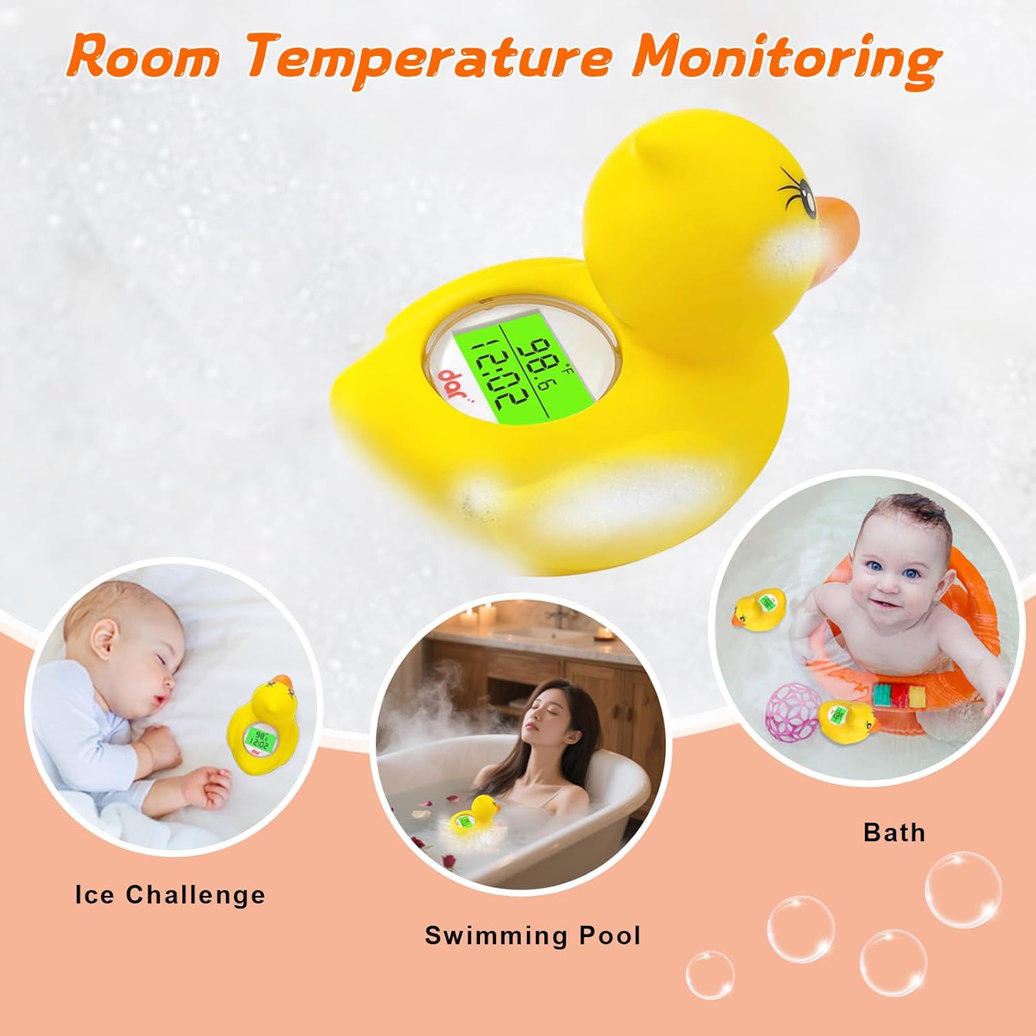 Safe Baby Bath Thermometer with Color Display and Warning System