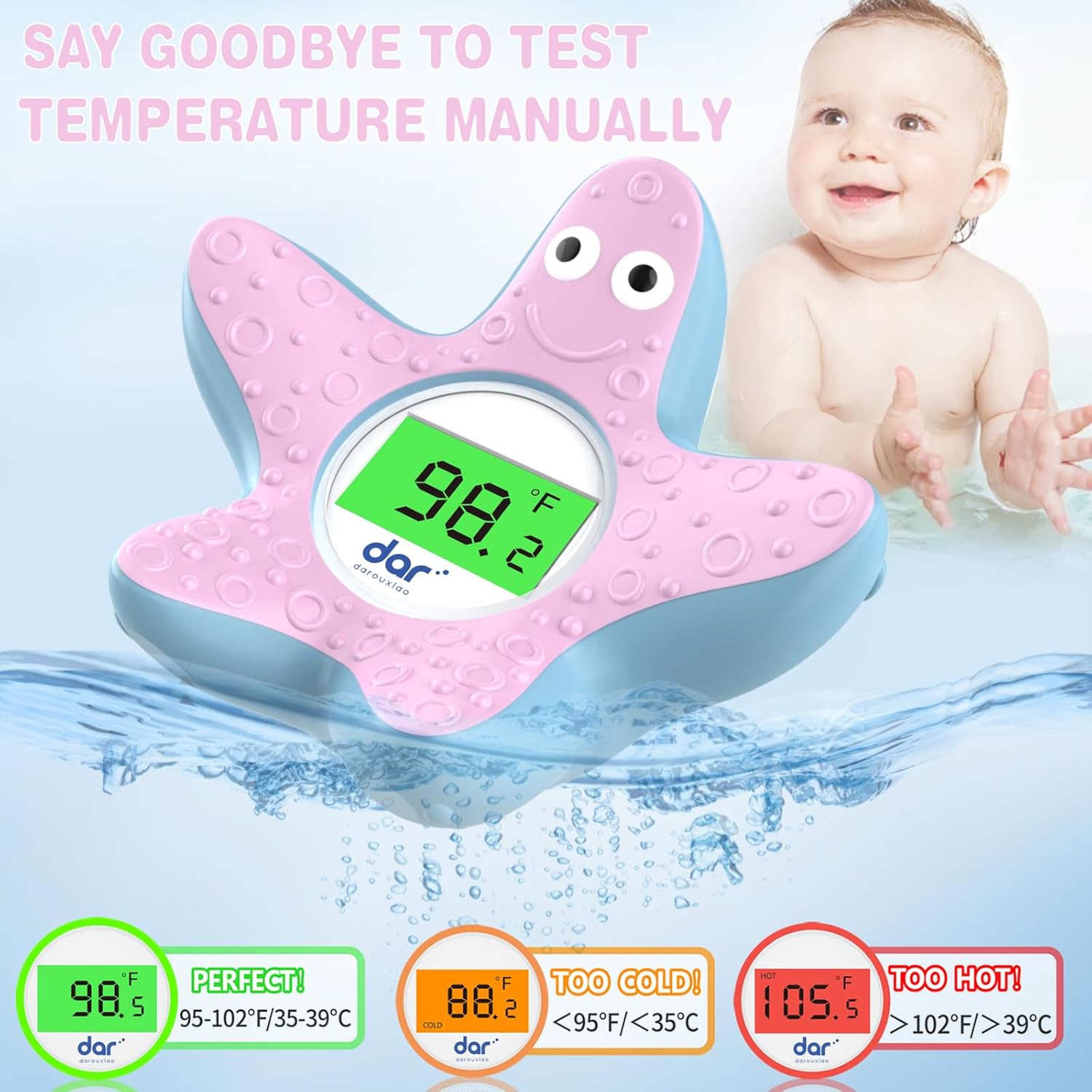 Safe Baby Bath Thermometer with Color Display and Warning System