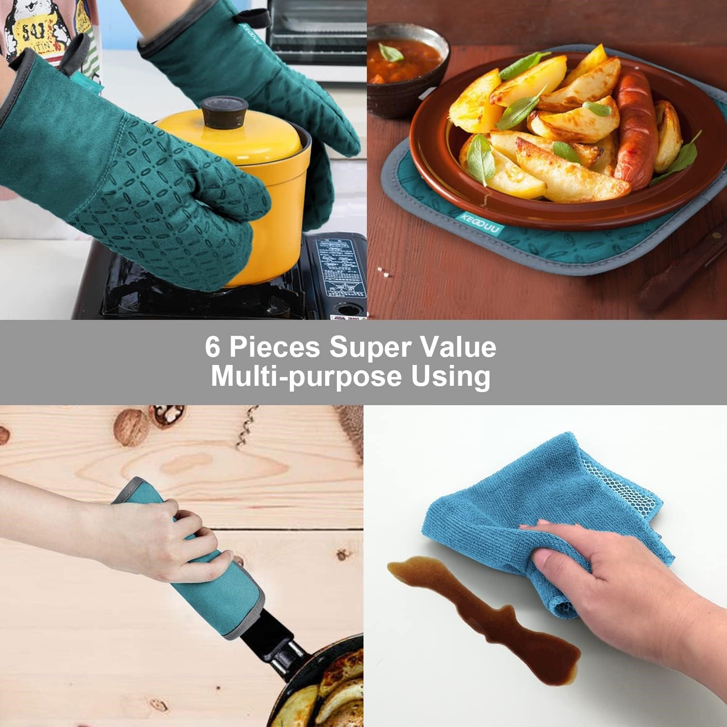 Safety Glove Set | Heat Resistant Silicone Gloves 6-piece | Up to 260 °C