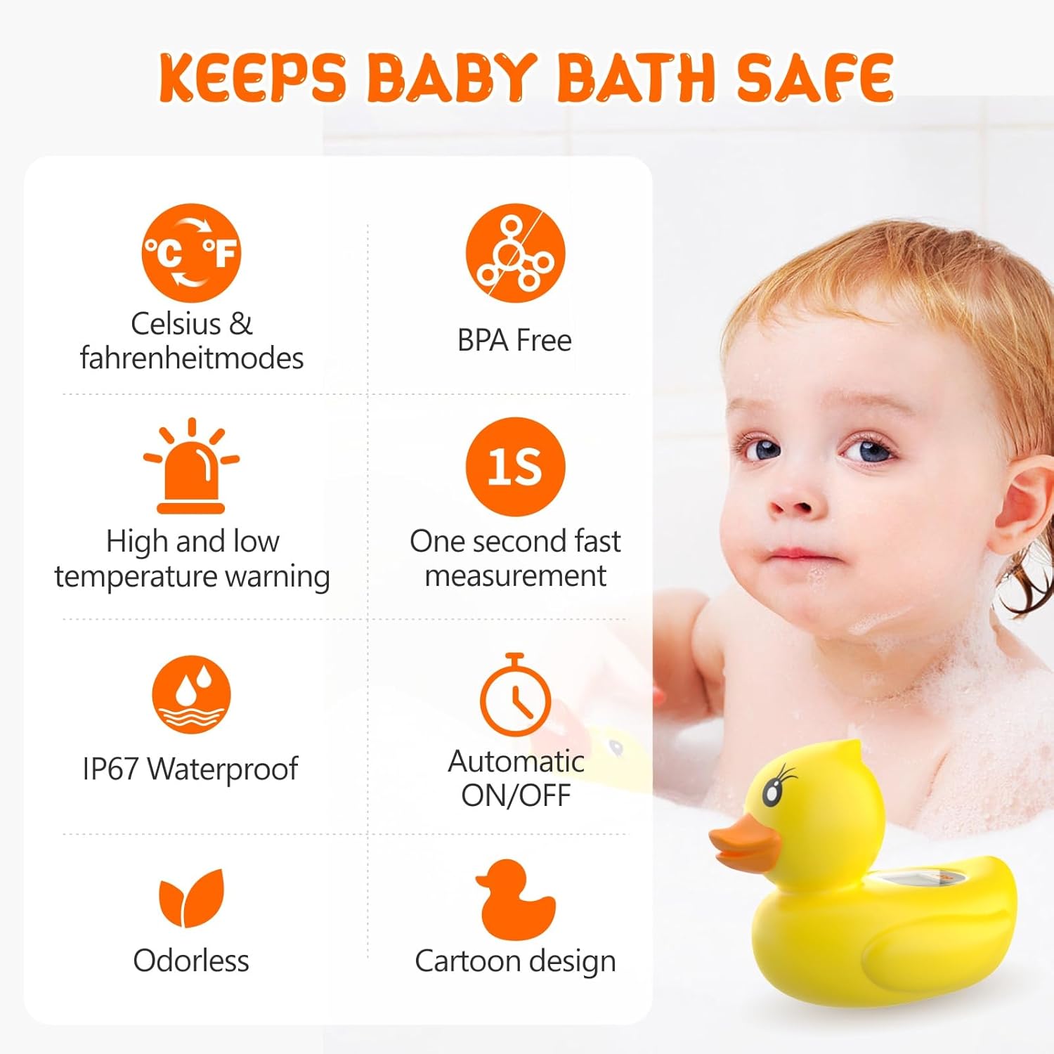 Safe Baby Bath Thermometer with Color Display and Warning System