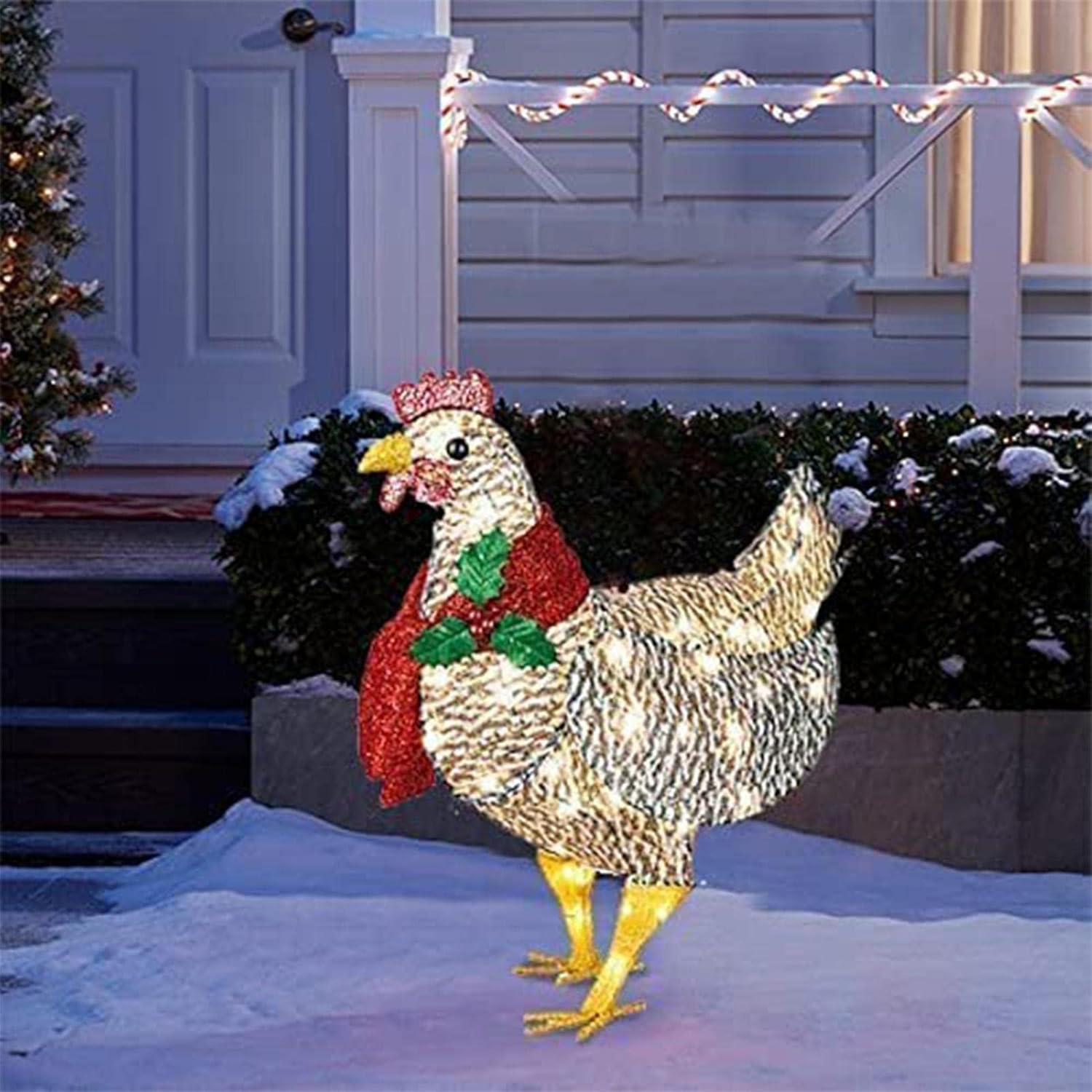 LED Huhn mit Schal für Winter – Weihnachtsdekoration für drinnen und draußen