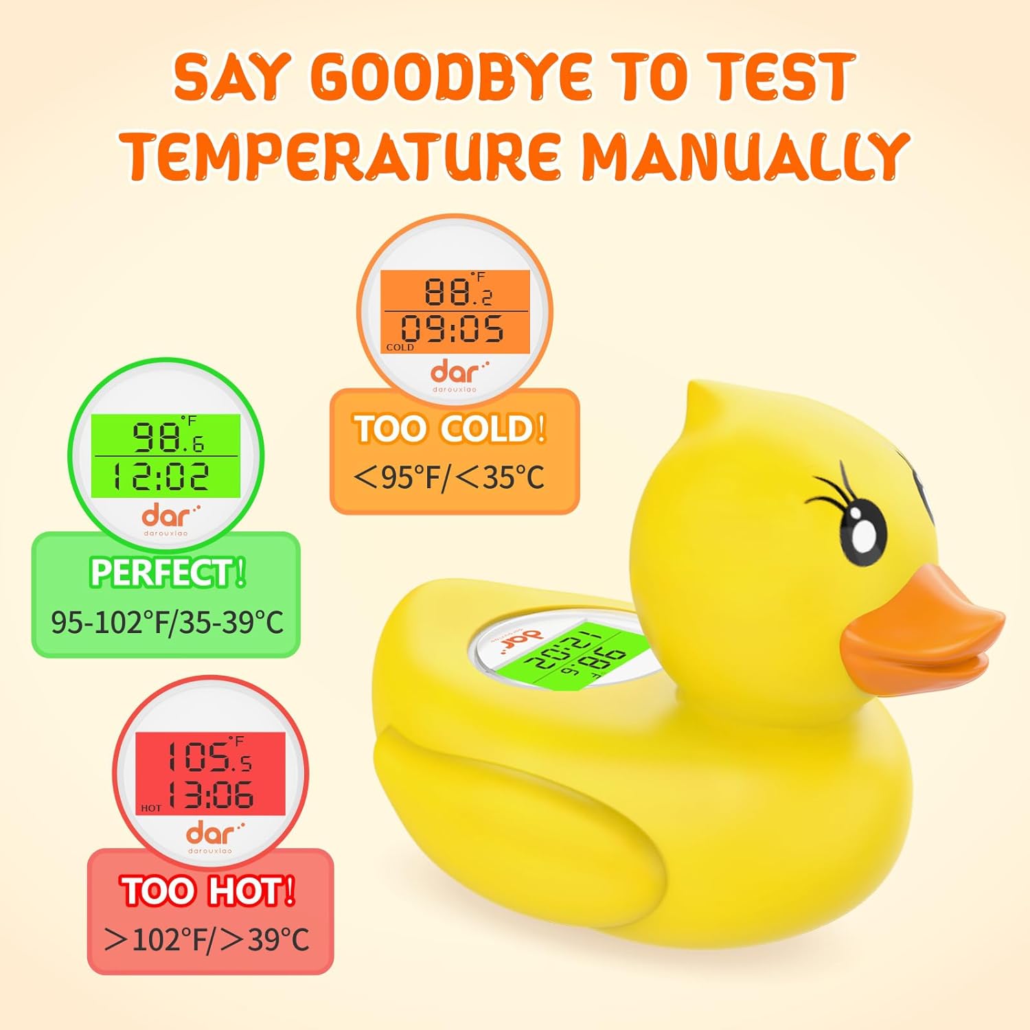 Safe Baby Bath Thermometer with Color Display and Warning System