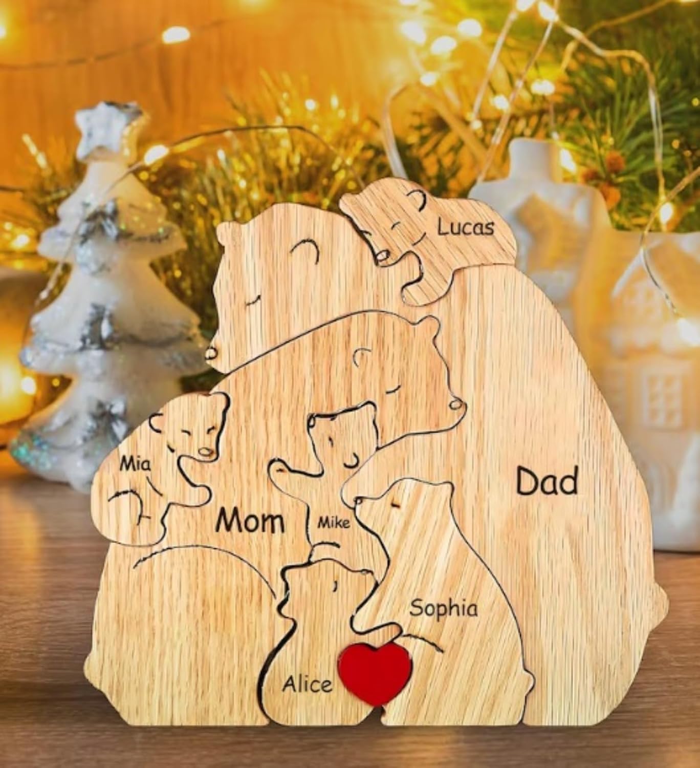 Personalisierbares Holzpuzzle mit Bärenmotiven für die Familie