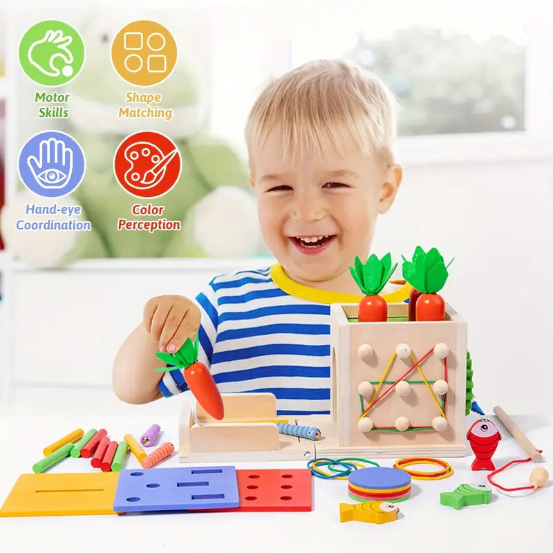 Creative Wooden Play Box – 8 Exciting Activities for Children