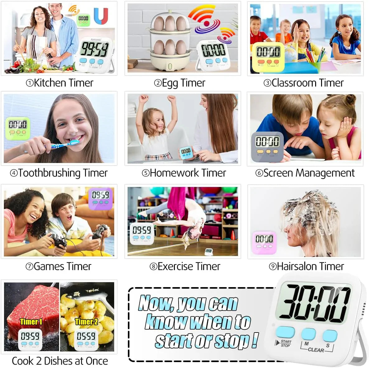 Praktischer Küchenzeitnehmer mit Großanzeige – 2er Set