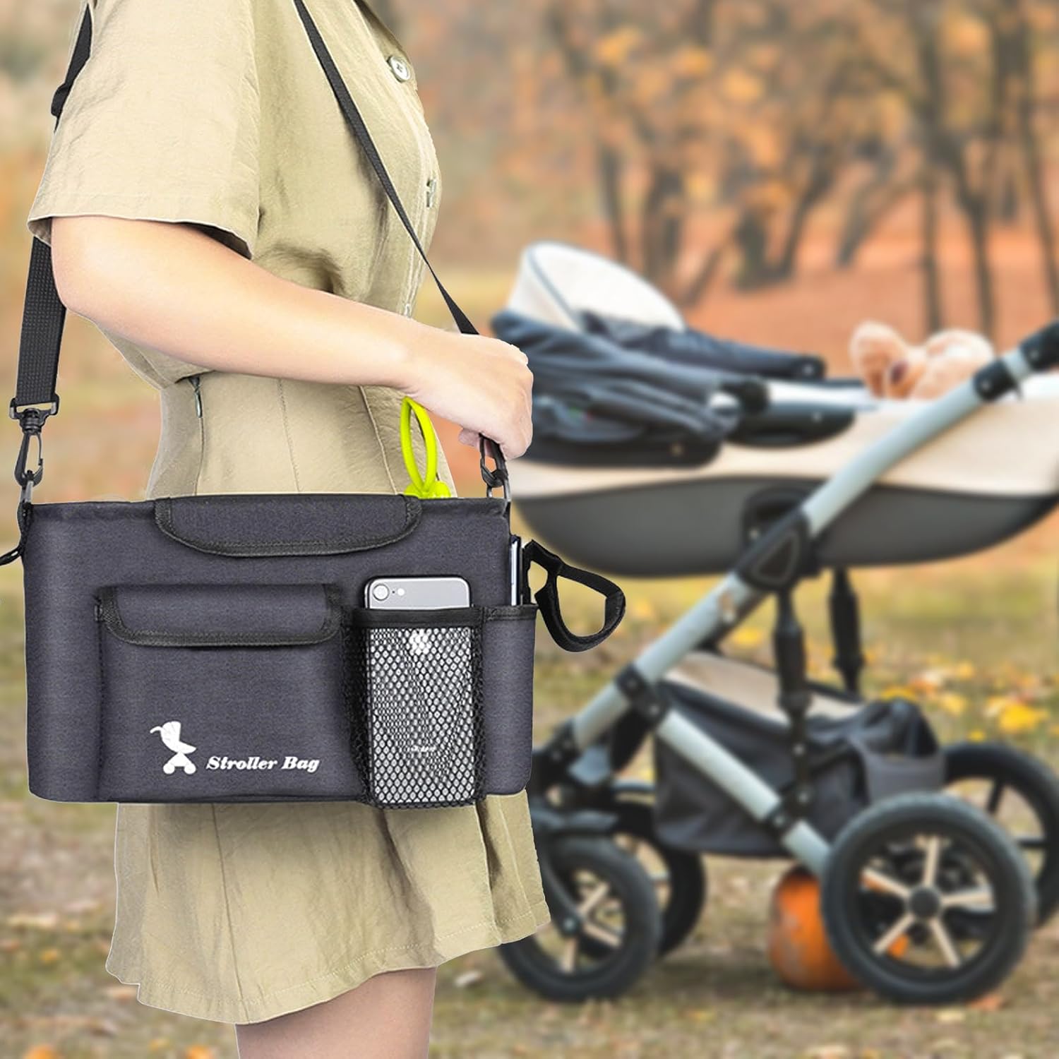 Organizer Tasche für Kinderwagen – Praktische Stroller mit Schultergurt und Fächern