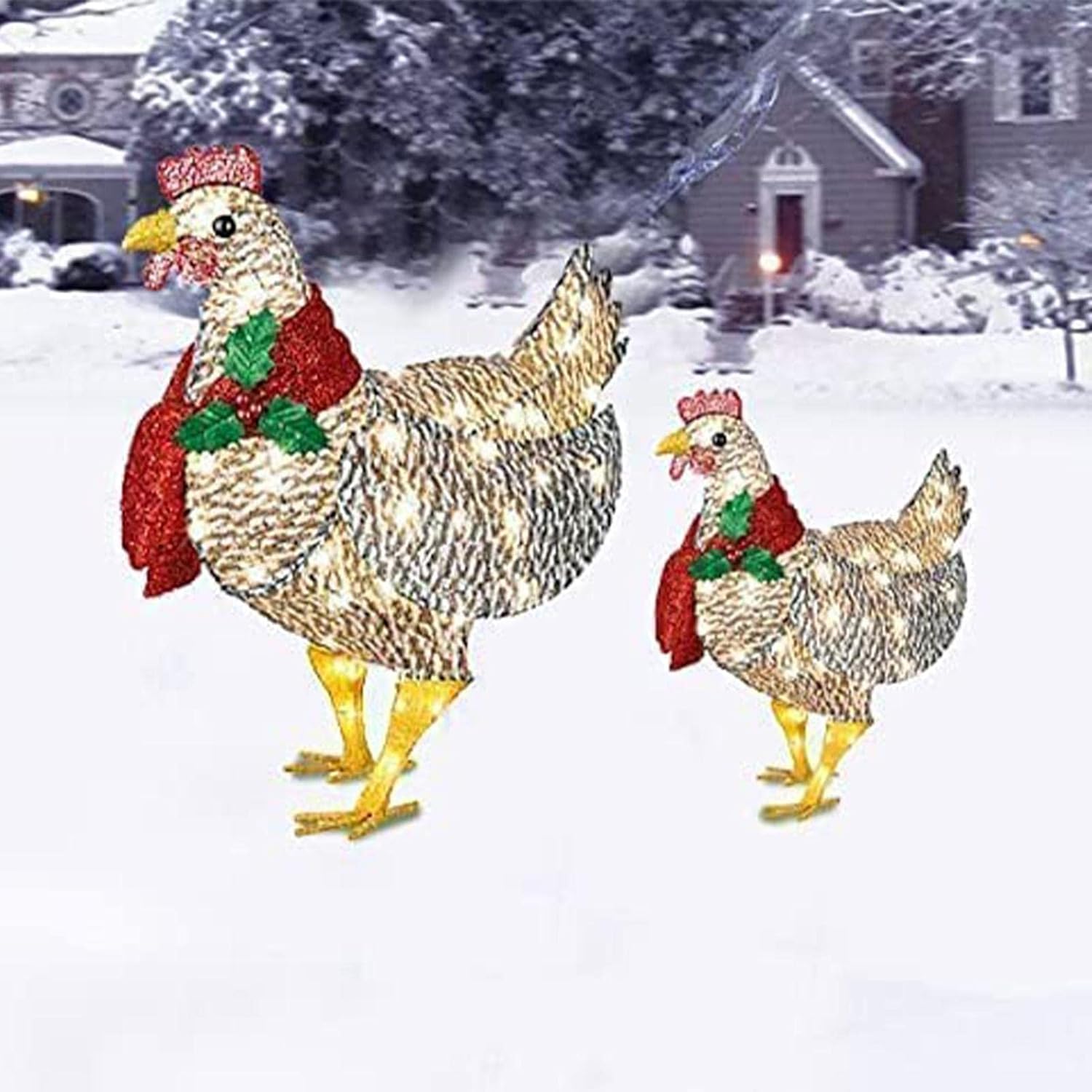 LED Huhn mit Schal für Winter – Weihnachtsdekoration für drinnen und draußen