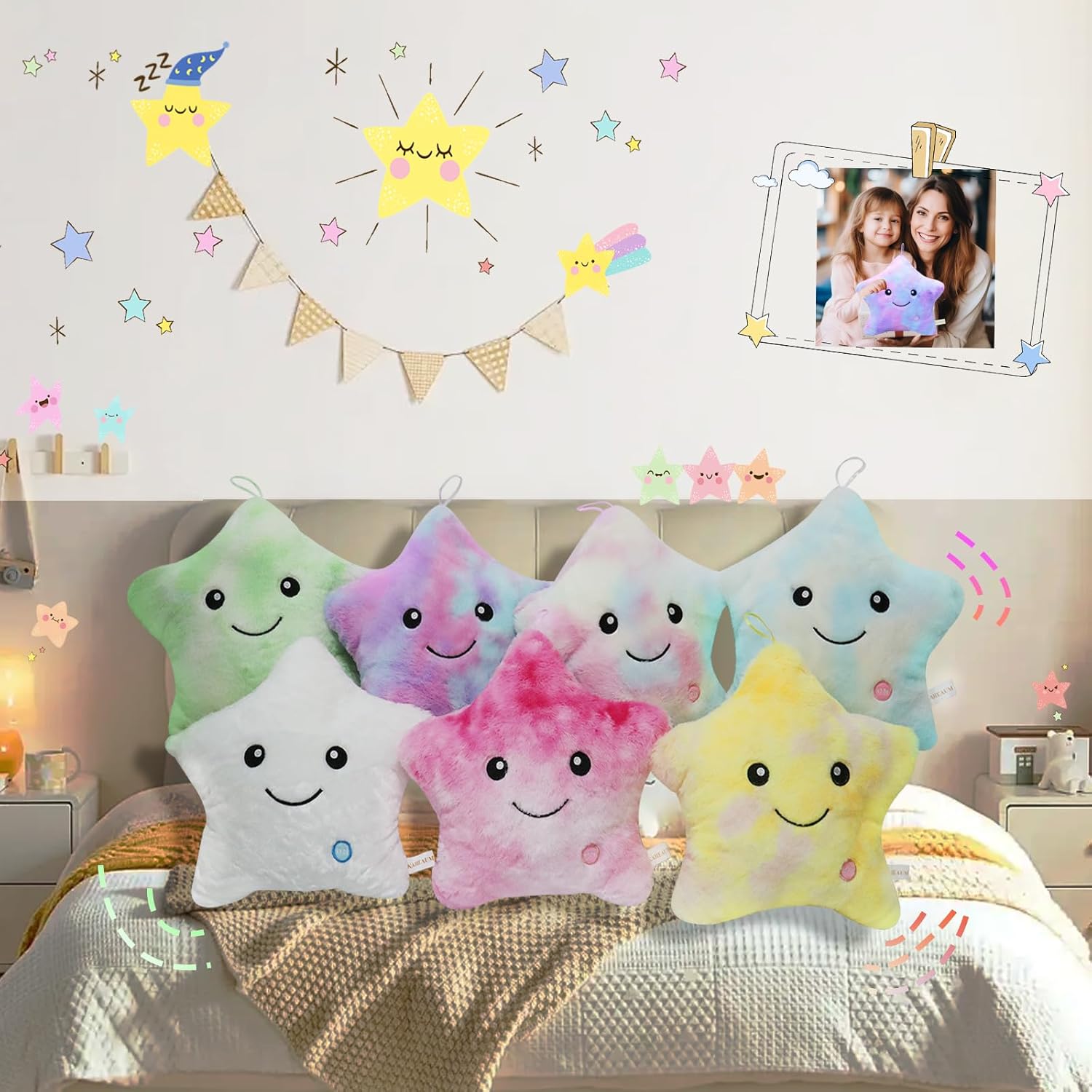 Kuschelkissen für Kinder mit leuchtenden LED-Sternen