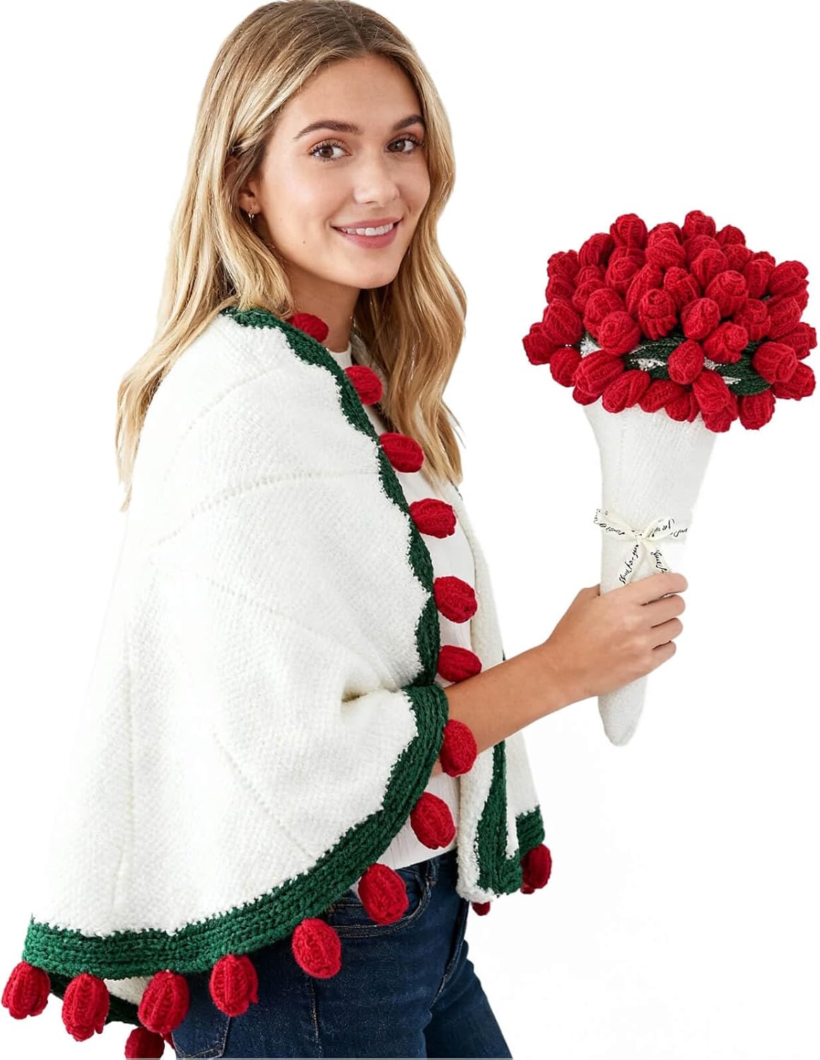 Florale Eleganz – Handgefertigte Tagesdecke mit 3D-Rosenmuster
