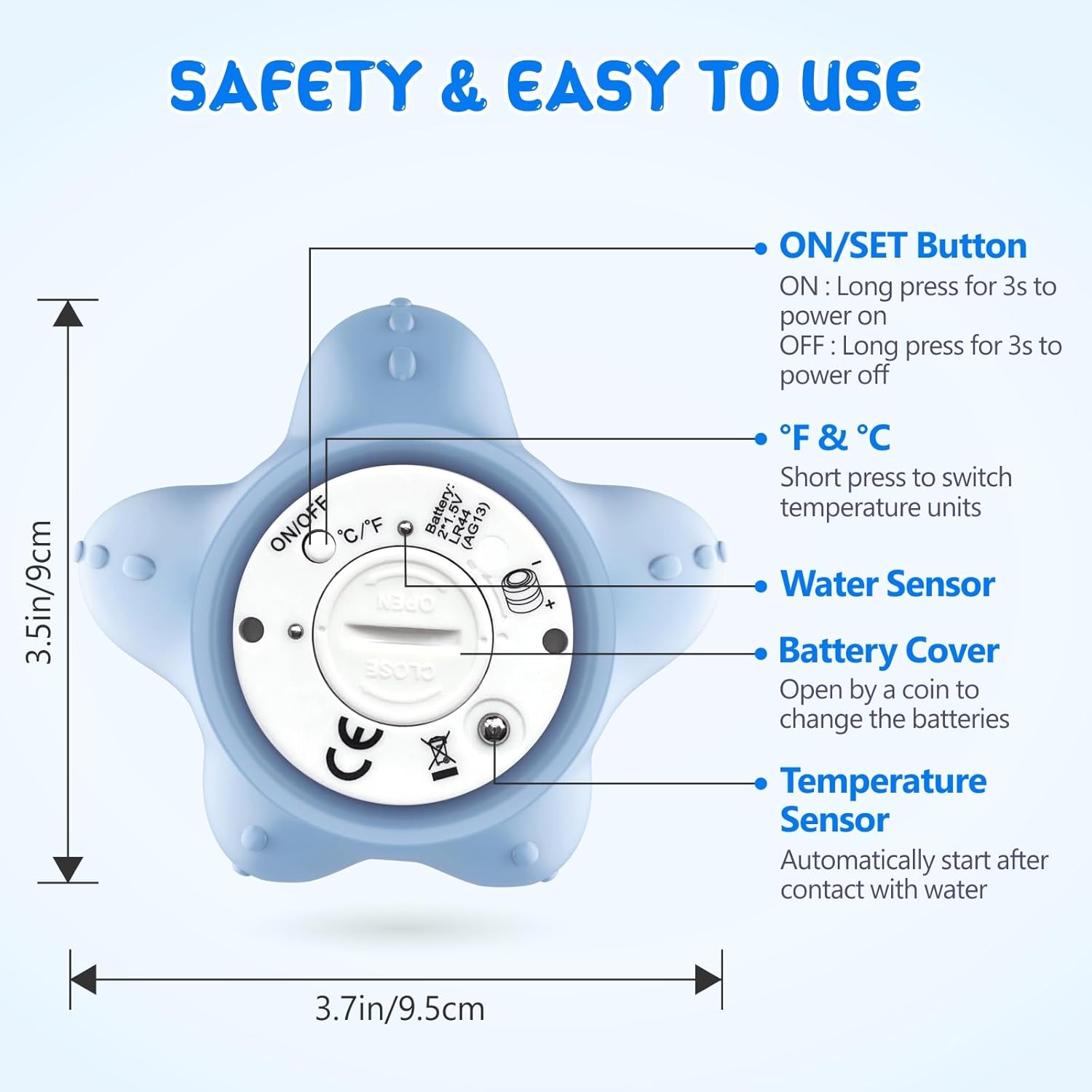 Safe Baby Bath Thermometer with Color Display and Warning System
