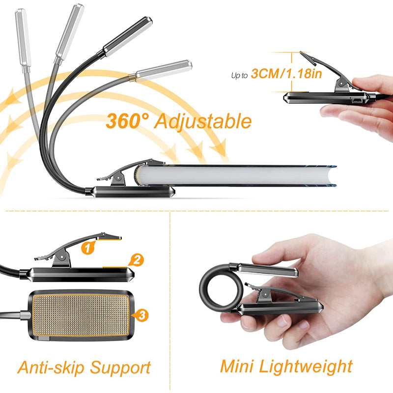 LumiClip | 9 LED wiederaufladbare Leselampe für gemütliches Lesen im Bett - augenschonend und stufenlos dimmbar