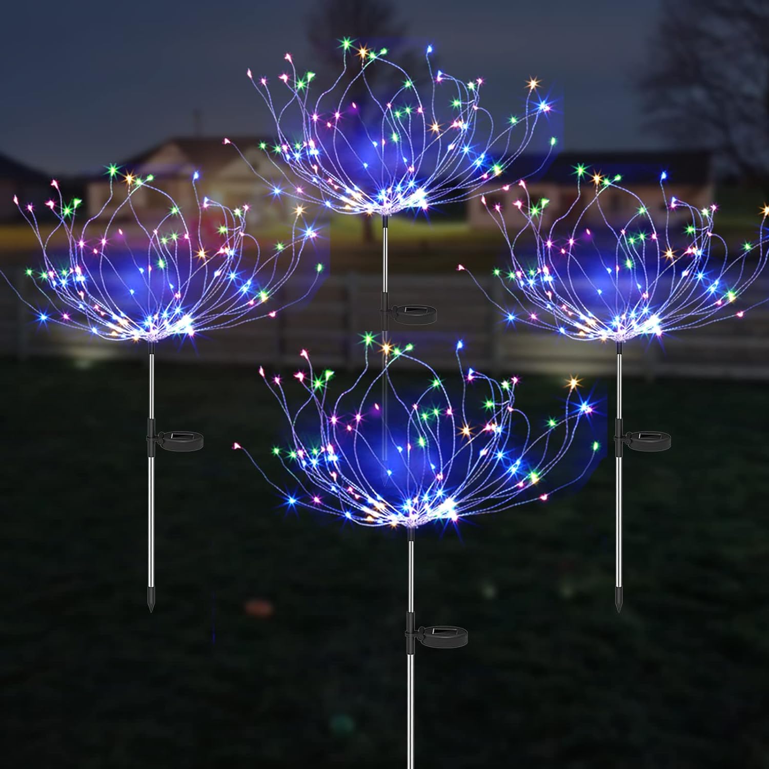 4er Set Solar Feuerwerk Gartenlichter - Wetterfeste LED Dekoleuchten, Solarenergie für Garten und Terrasse
