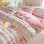 Gemütliches Plüsch Bettwäsche Set – Warm und weich für Herbst & Winter | Wendbares Design in Kaninchenfell & Milchvelours
