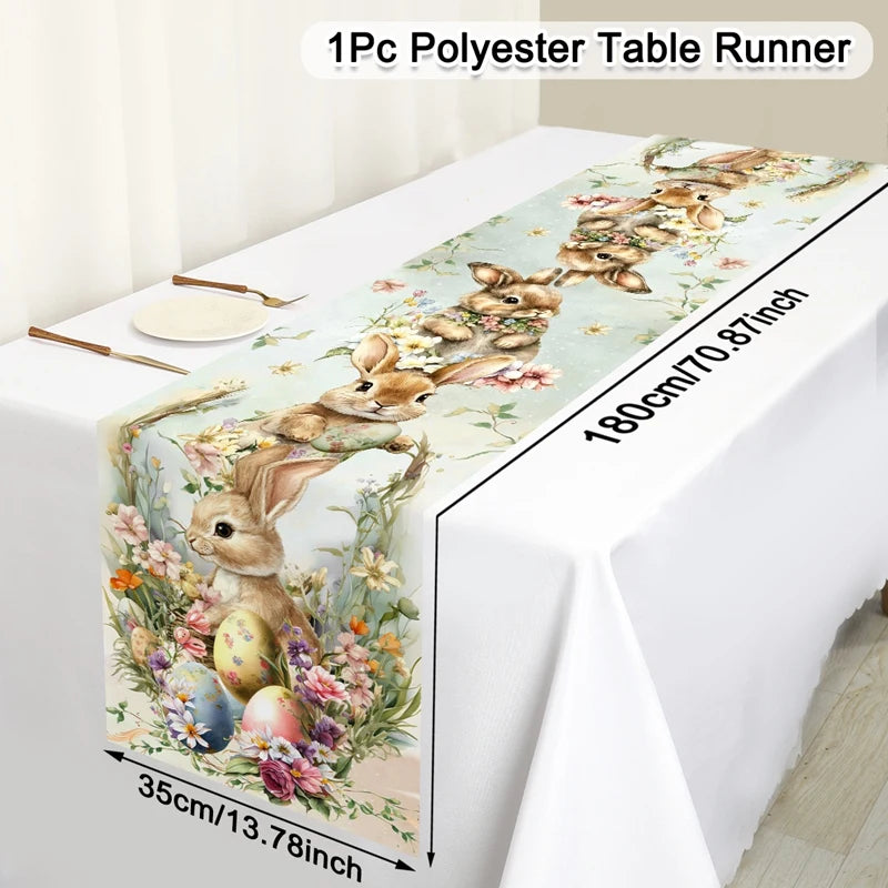 Festive Table Runner for Easter | Charming Bunny and Flower Patterns