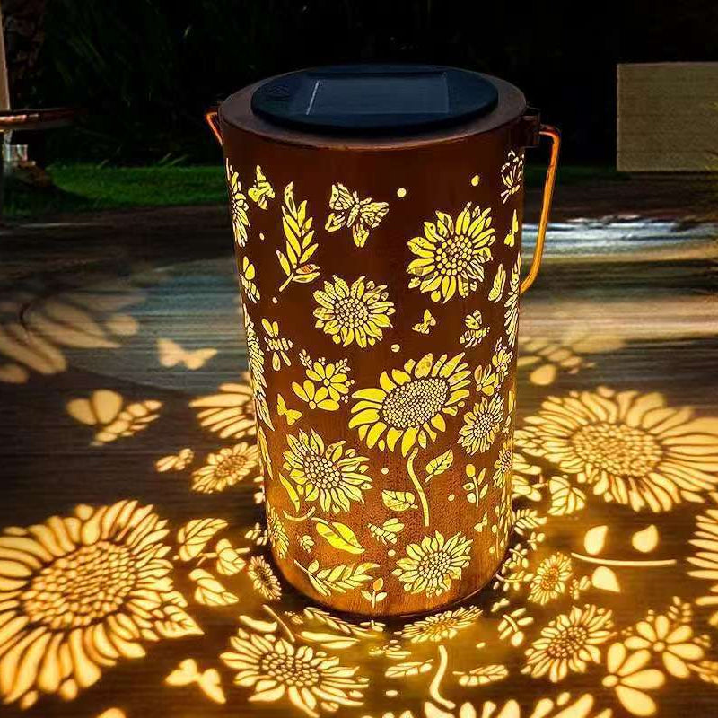 Solare Gartenlaterne mit Sonnenblumen-Motiv